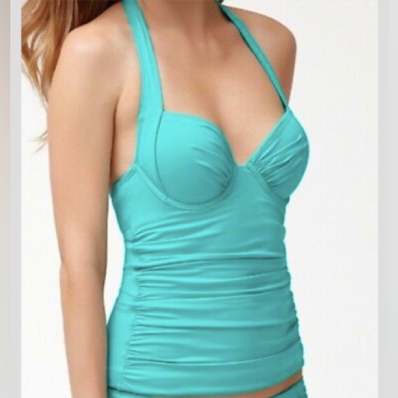 Tommy Bahama‎ NWOT Pearl Underwire Halter Tankini Top Turquoise small D - Picture 1 of 12